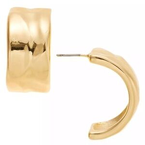 On 34th Gold-Tone Curved C Hoop Earrings Mixed Metal NWT